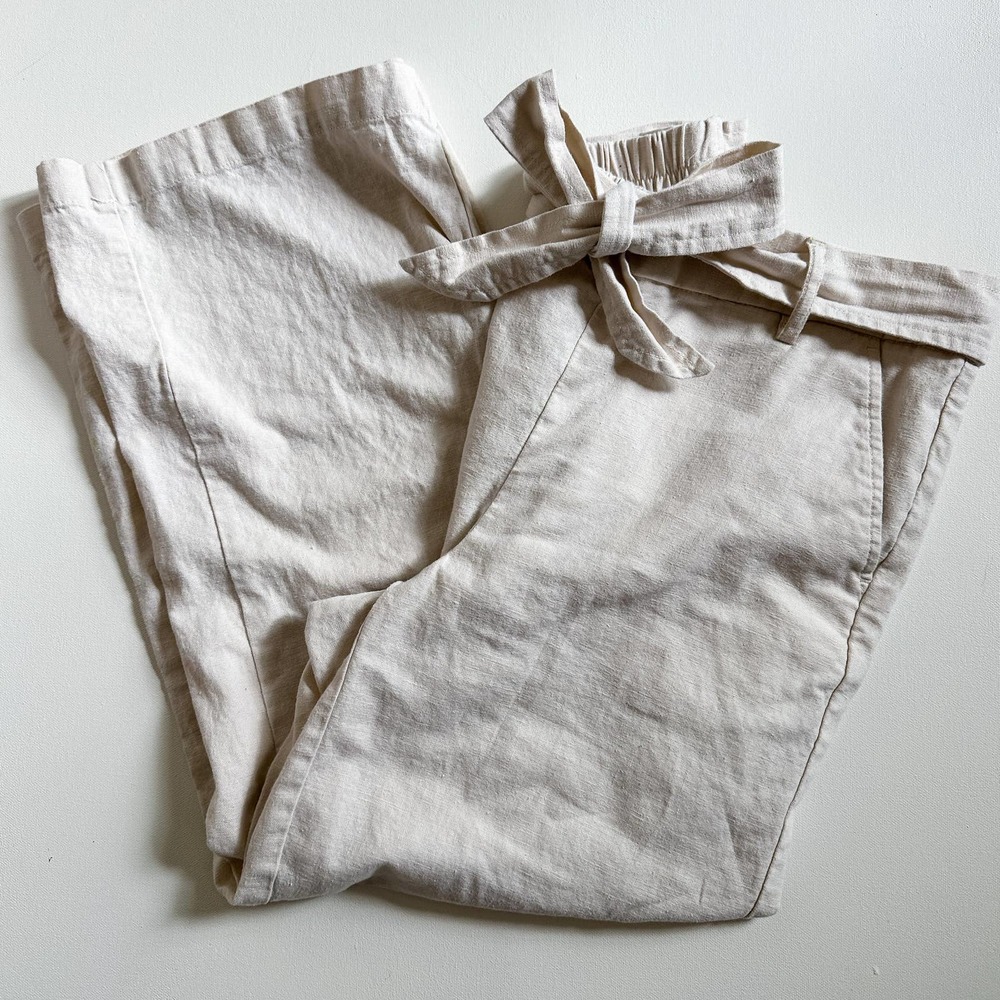J. Crew Factory Linen Blend Tie Front Cropped Wide Leg Pants (size 6)